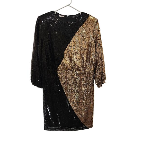 Eloquii Long Sleeve Sequined Colorblock Mini Party Formal Dress Gold Black Sz 14 - Picture 1 of 12